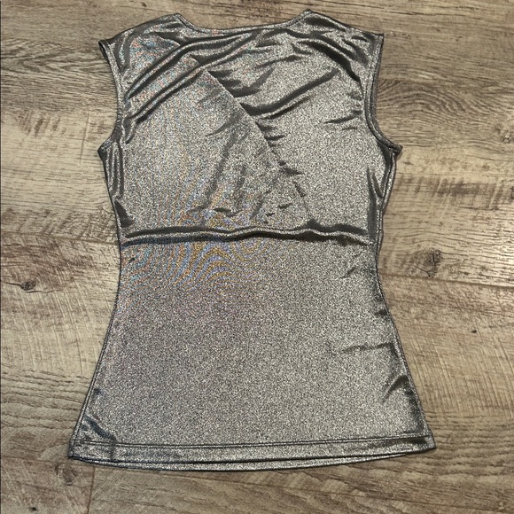 Ann Taylor Metallic Silver V-Neck Blouse - Picture 3 of 5